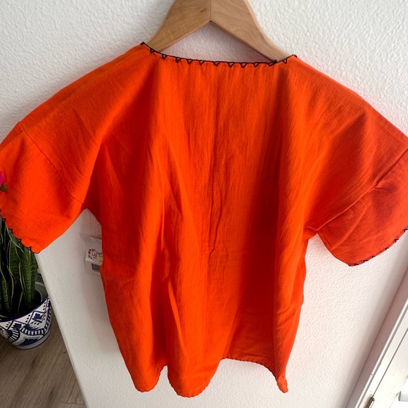 Embroidered Mexican Orange Blouse Top Embroidery 70’s Vibe Flower Power Small - Picture 7 of 7